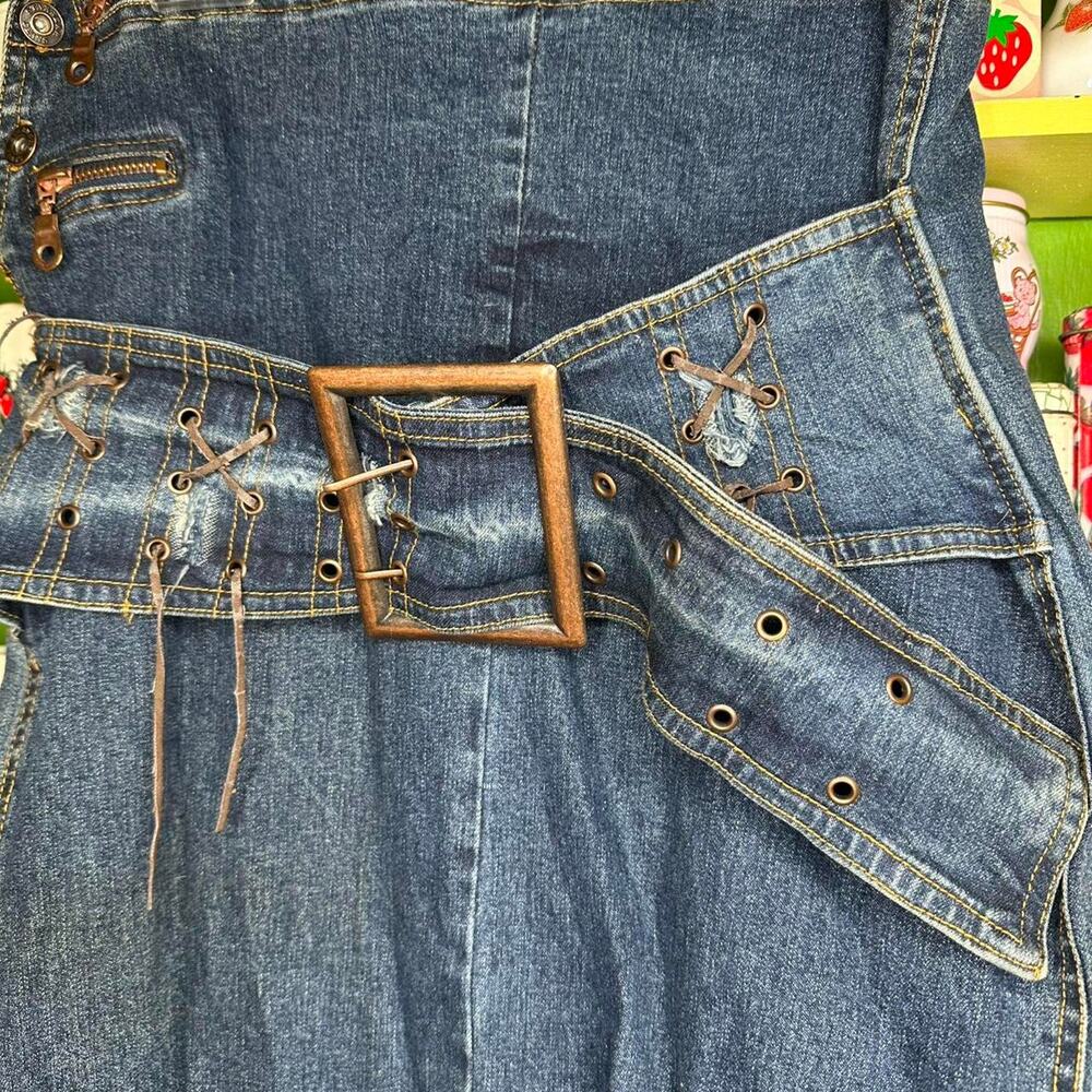 Vintage y2k Starwear Jeans lace up denim belt denim jean zipper maxi skirt